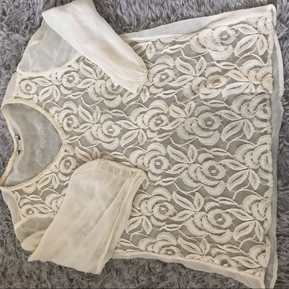 Lucky Brand cream lace sheer blouse - Picture 5 of 6